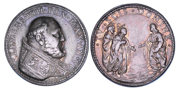 STATO PONTIFICIO. CLEMENTE VIII (Ippolito Aldobrandini), 1592-1605. Medaglia annuale in argento (1597)/A. VI. Commemorazione degli Apostoli Pietro e Paolo.