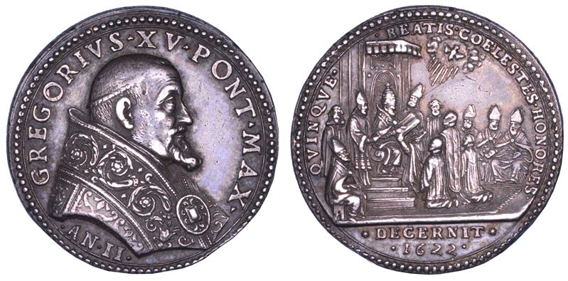 STATO PONTIFICIO. GREGORIO XV (Alessandro Ludovisi), 1621-1623. Medaglia annuale in argento 1622/A. II. Canonizzazione di cinque nuovi santi  - Auction Numismatics - Cambi Casa d'Aste