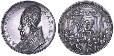 Medaglia annuale in argento commemorativa del Corpus Domini, 1664, sotto Papa Alessandro VII (Fab...