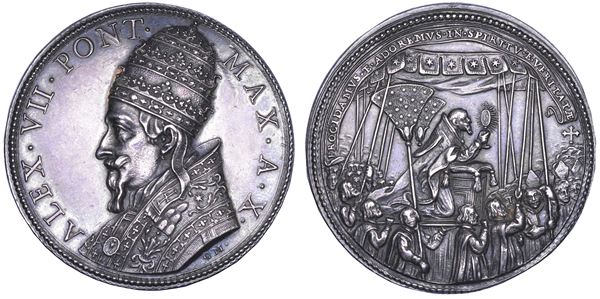 STATO PONTIFICIO. ALESSANDRO VII (Fabio Chigi), 1655-1667. Medaglia annuale in argento A. X (1664). Quarto centenario della festa del Corpus Domini.