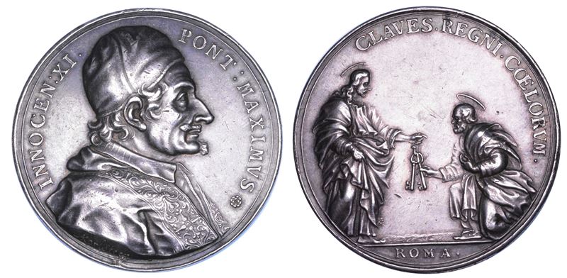 STATO PONTIFICIO. INNOCENZO XI (Benedetto Odescalchi), 1676-1689. Medaglia in argento 1676. Il Papa successore di Pietro.  - Asta Numismatica - Cambi Casa d'Aste