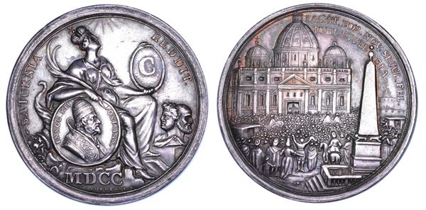 STATO PONTIFICIO. INNOCENZO XII (Antonio Pignatelli), 1691–1700. Medaglia in argento 1700 (A. IX). Indizione dell'Anno Santo del 1700.