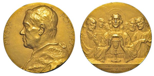 ROMA. PIO X (Giuseppe Melchiorre Sarto), 1903-1914. Medaglia in oro 1908. 50° anniversario di sacerdozio.