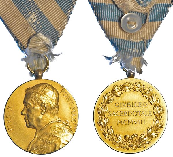 ROMA. PIO X (Giuseppe Melchiorre Sarto), 1903-1914. Onorificenza in oro 1908. 50° anniversario di sacerdozio.