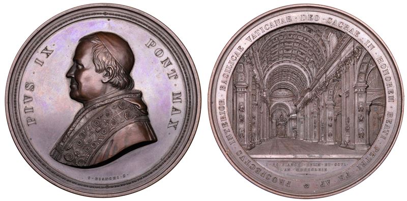 STATO PONTIFICIO. PIO IX (Giovanni Maria Mastai Ferretti), 1846-1878. Medaglia in bronzo di massimo modulo 1869. Interno della Basilica di S. Pietro.  - Auction Numismatics - Cambi Casa d'Aste
