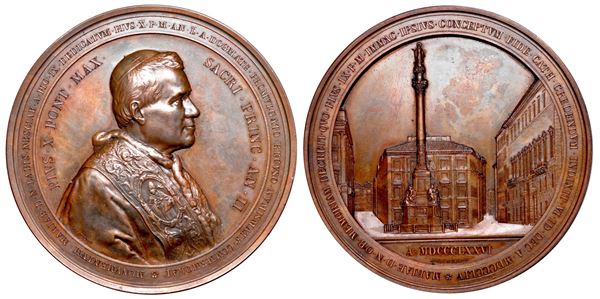 STATO PONTIFICIO. PIO X (Giuseppe Melchiorre Sarto), 1903-1914. Medaglia in bronzo di massimo modulo 1904. Cinquantenario del Dogma dell'Immacolata Concezione.