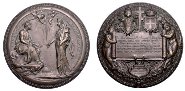 VATICANO. PIO XI  (Achille Ratti), 1922-1939. Medaglia di massimo modulo in bronzo 1929. Concordato tra lo Stato Italiano e lo Stato del Vaticano. Patti Lateranensi.