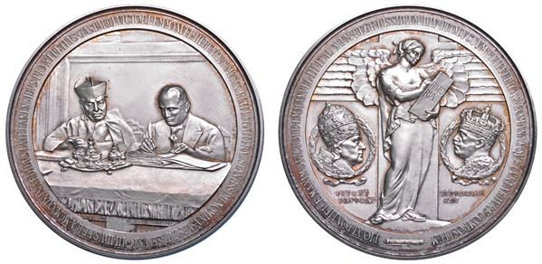 VATICANO. PIO XI (Achille Ratti), 1922-1939. Medaglia di massimo modulo in argento 1929. Concordato tra lo Stato Italiano e lo Stato del Vaticano. Patti Lateranensi.