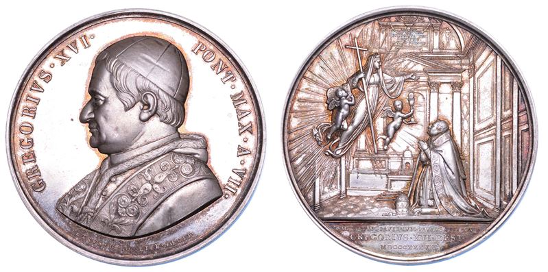 STATO PONTIFICIO. GREGORIO XVI (Bartolomeo Alberto Cappellari), 1831-1846. Medaglia in argento 1837/A. VII. Restauro della Cappella Paolina in Vaticano.  - Asta Numismatica - Cambi Casa d'Aste