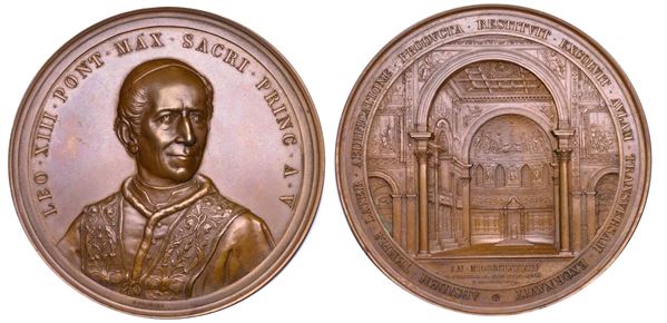 ROMA. LEONE XIII (Vincenzo Gioacchino Luigi Pecci), 1878-1903. Medaglia in bronzo di massimo modulo 1884/A. V. La nuova abside della Basilica di San Giovanni in Laterano.