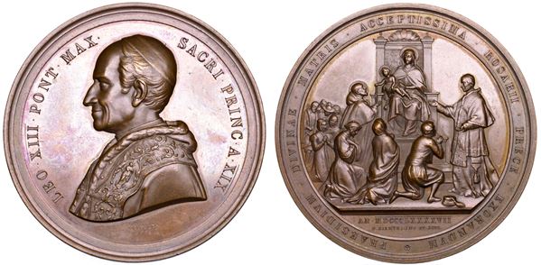 ROMA. LEONE XIII (Vincenzo Gioacchino Luigi Pecci), 1878-1903. Medaglia in bronzo di massimo modulo 1897. La Madonna del Rosario.