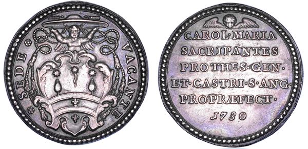 STATO PONTIFICIO. SEDE VACANTE 1730. Medaglia in argento coniata emessa dal Governatore del Conclave Monsignore Giovanni Battista Ariberti.