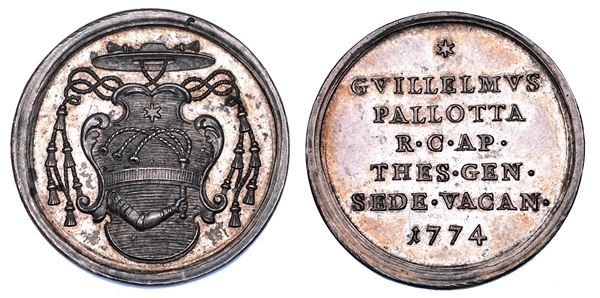 STATO PONTIFICIO. SEDE VACANTE 1774. Medaglia in argento coniata emessa dal Tesoriere Generale Monsignore Guglielmo Pallotta.