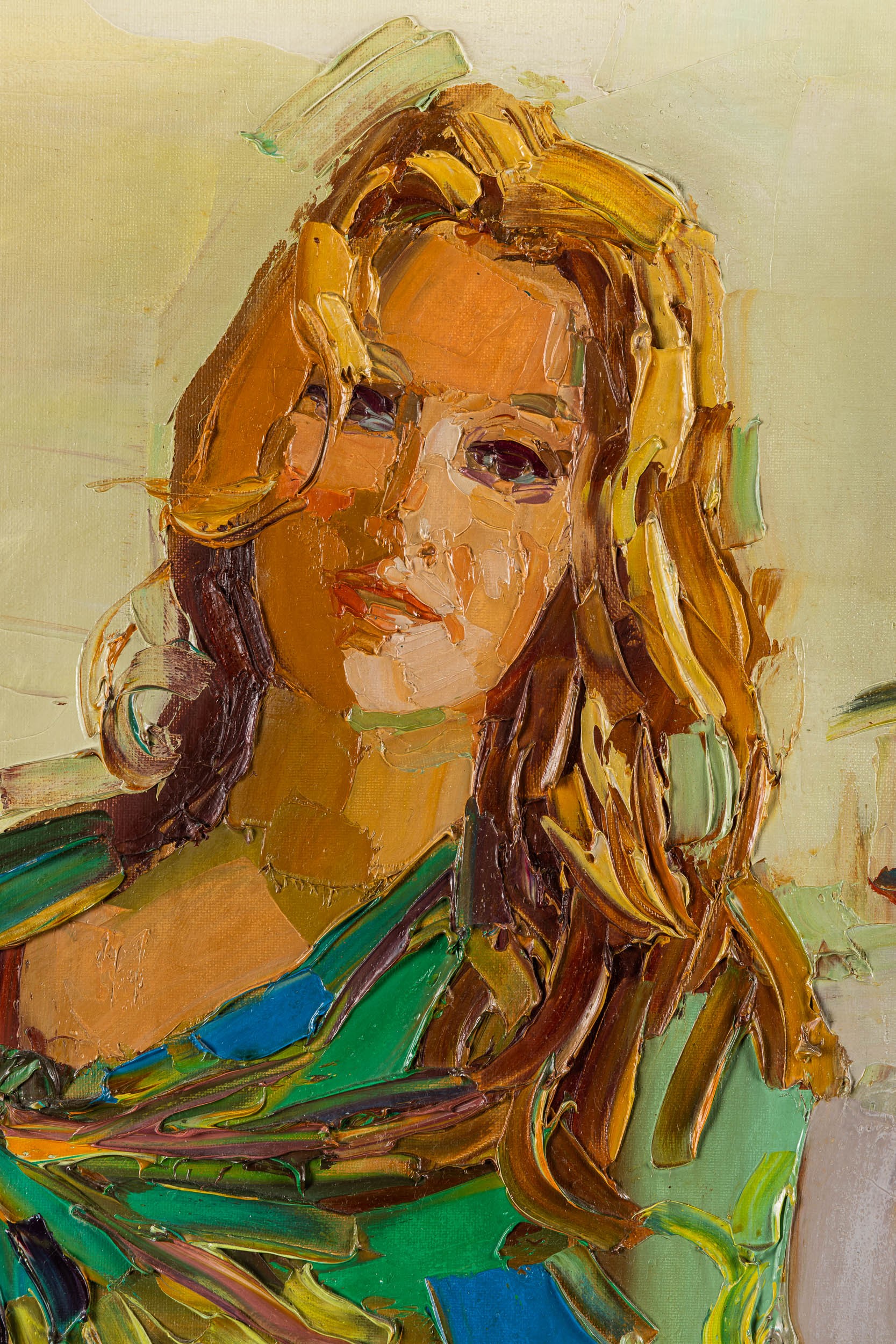Nicola Simbari - Ritratto di donna con vaso di fiori, olio su tela