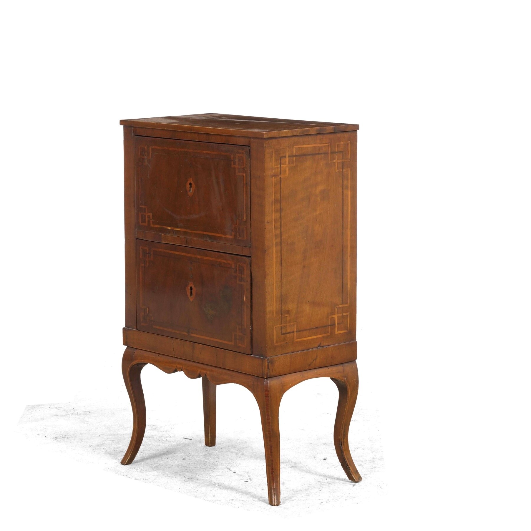 Comodino a due cassetti, XIX-XX secolo, legno