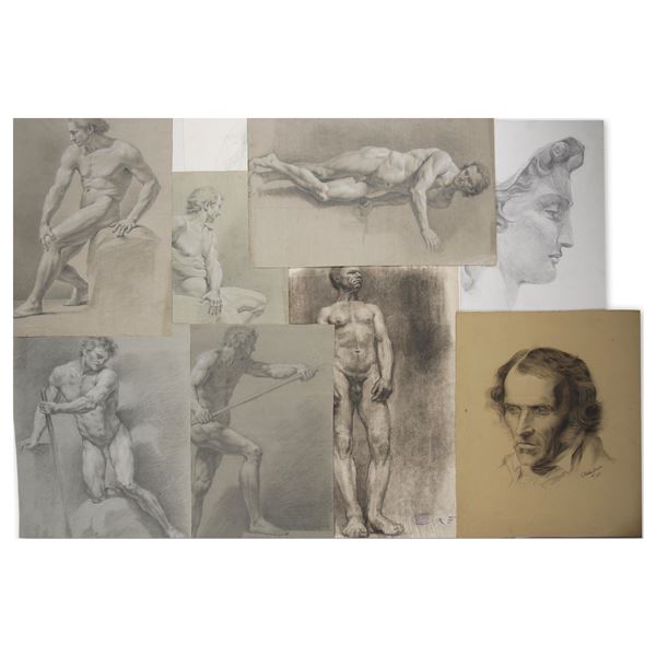 Cartella con disegni, studi anatomici e ritratti