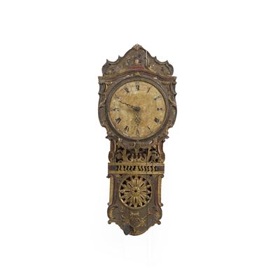 Orologio da Muro in Legno Dipinto e Dorato. XIX Secolo