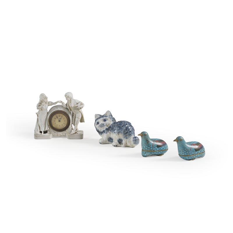 Un orologio, due quaglie e un gatto, XX secolo.  - Auction Italian Mansions TIME - Cambi Casa d'Aste