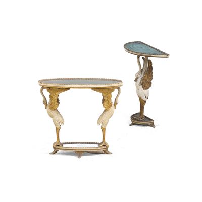 Tavolino e Console in Legno Dipinto e Dorato. XIX Secolo