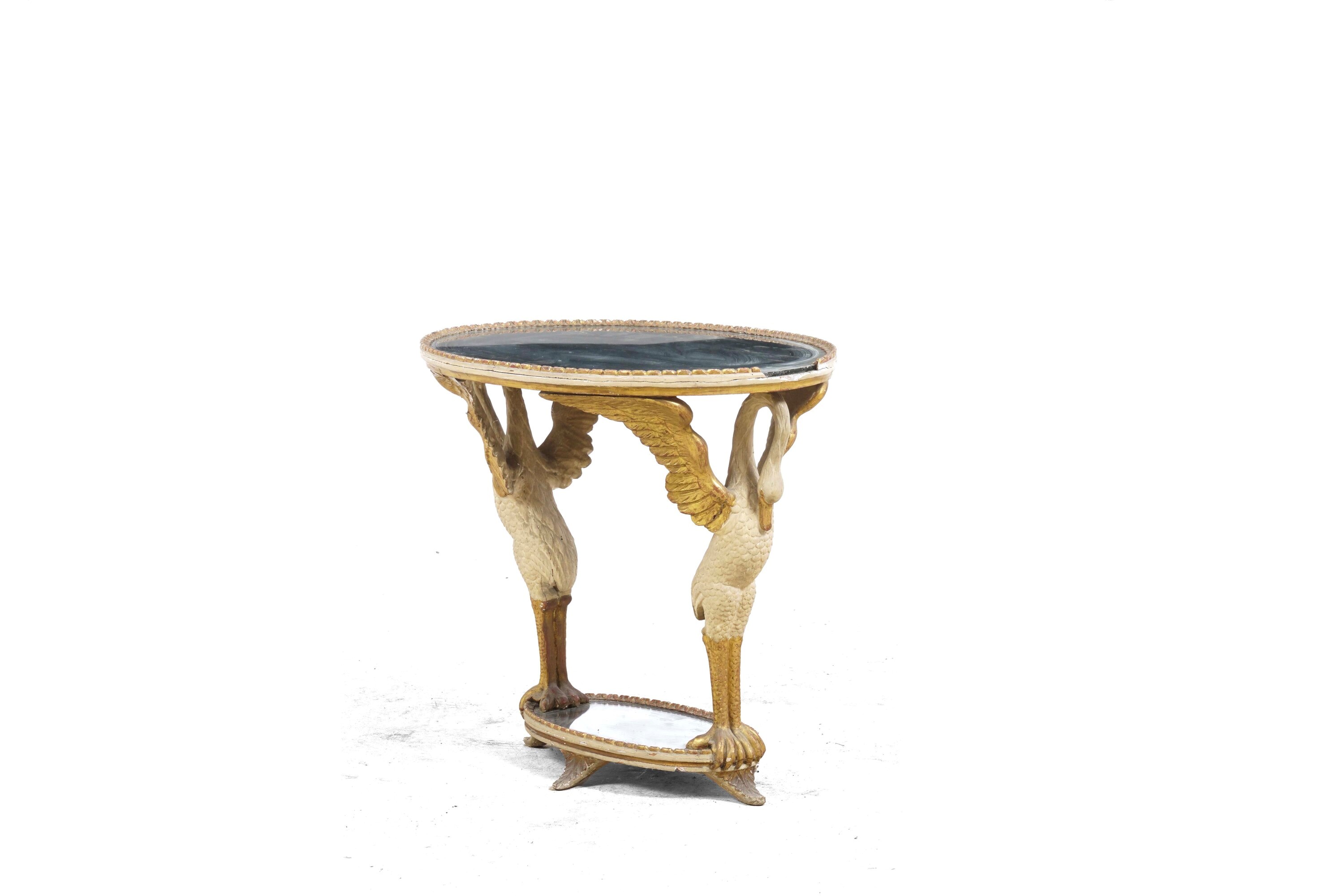 Tavolino e Console in Legno Dipinto e Dorato. XIX Secolo