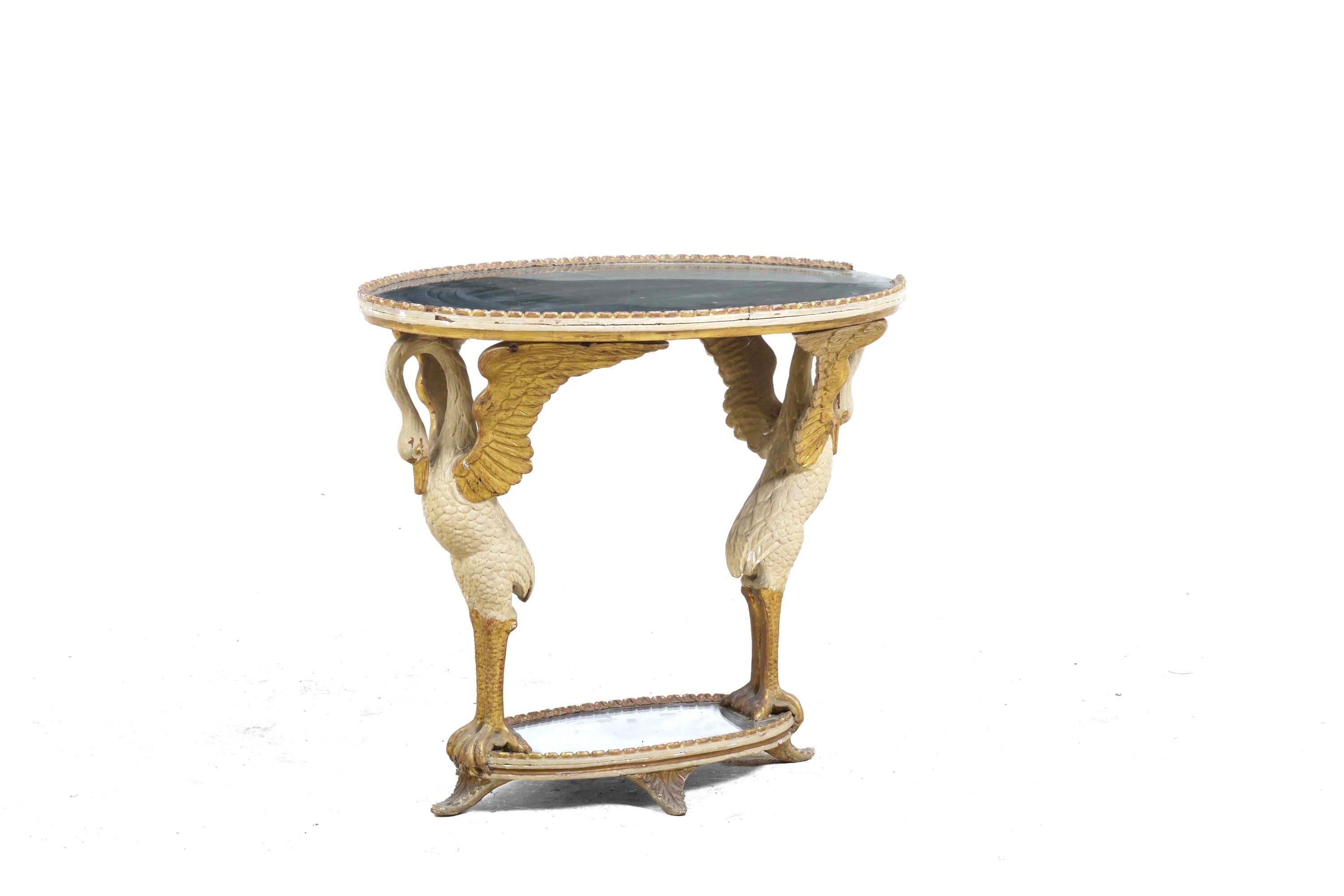 Tavolino e Console in Legno Dipinto e Dorato. XIX Secolo