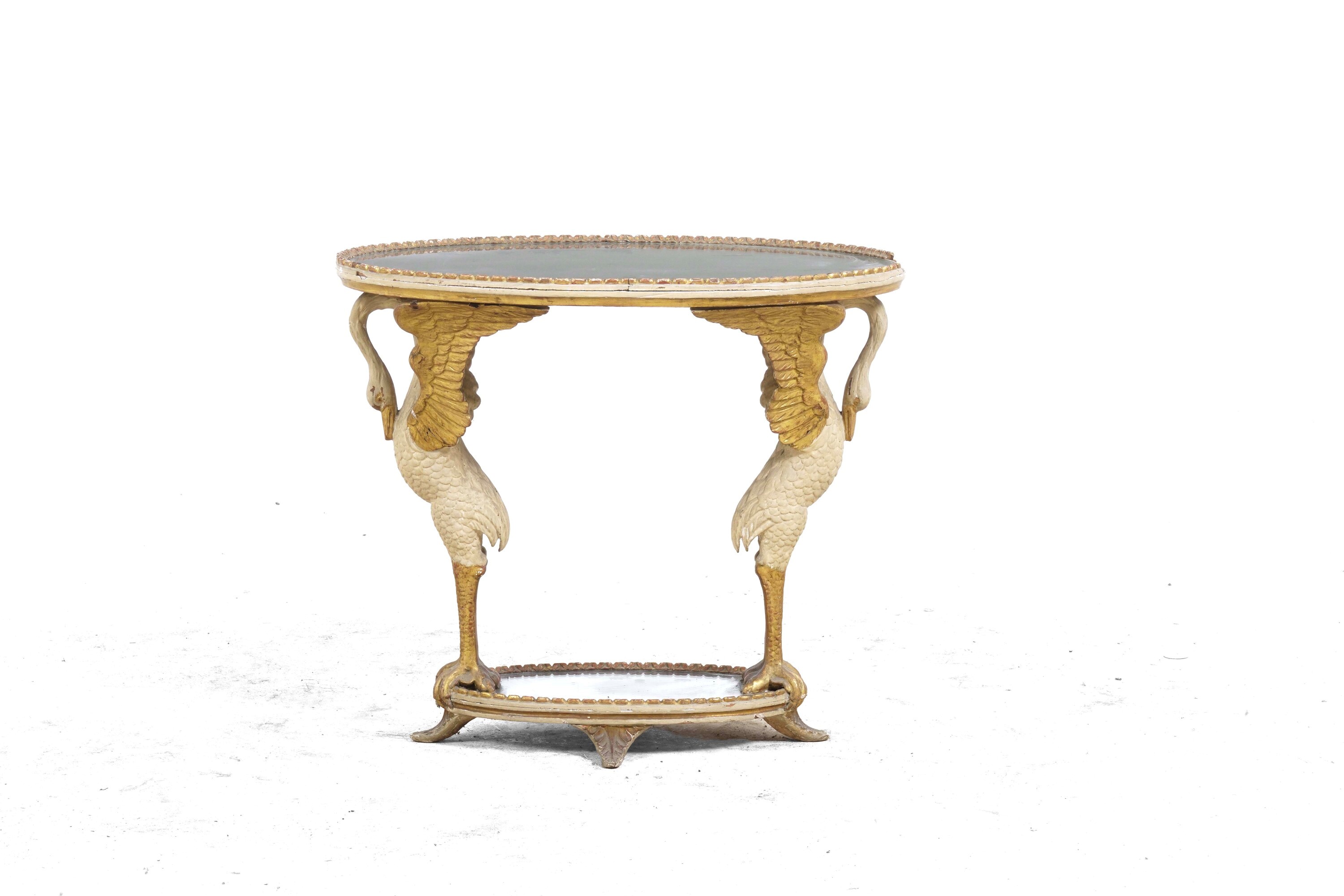 Tavolino e Console in Legno Dipinto e Dorato. XIX Secolo
