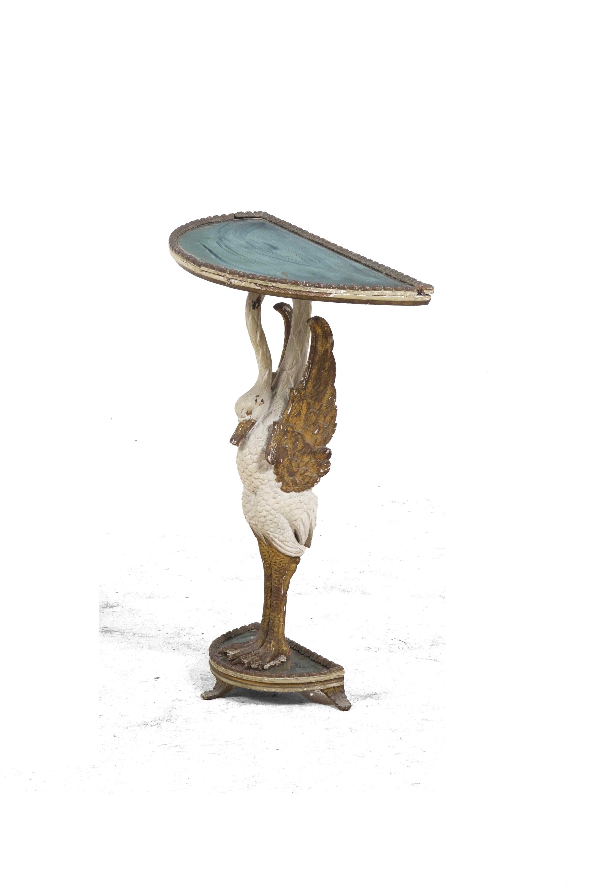 Tavolino e Console in Legno Dipinto e Dorato. XIX Secolo