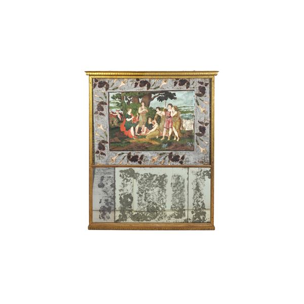 Caminiera in legno dorato con dipinto