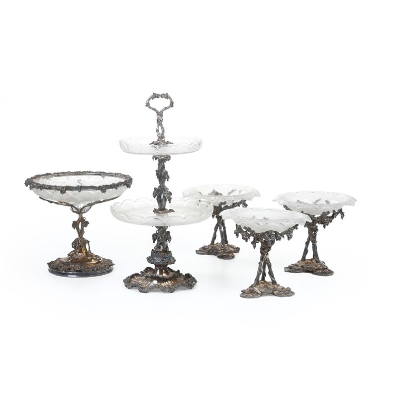 Set di alzate in metallo dorato e cristallo  - Asta Dimore Italiane TIME - Cambi Casa d'Aste