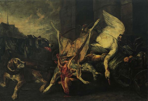 Natura morta con cani e cacciagione