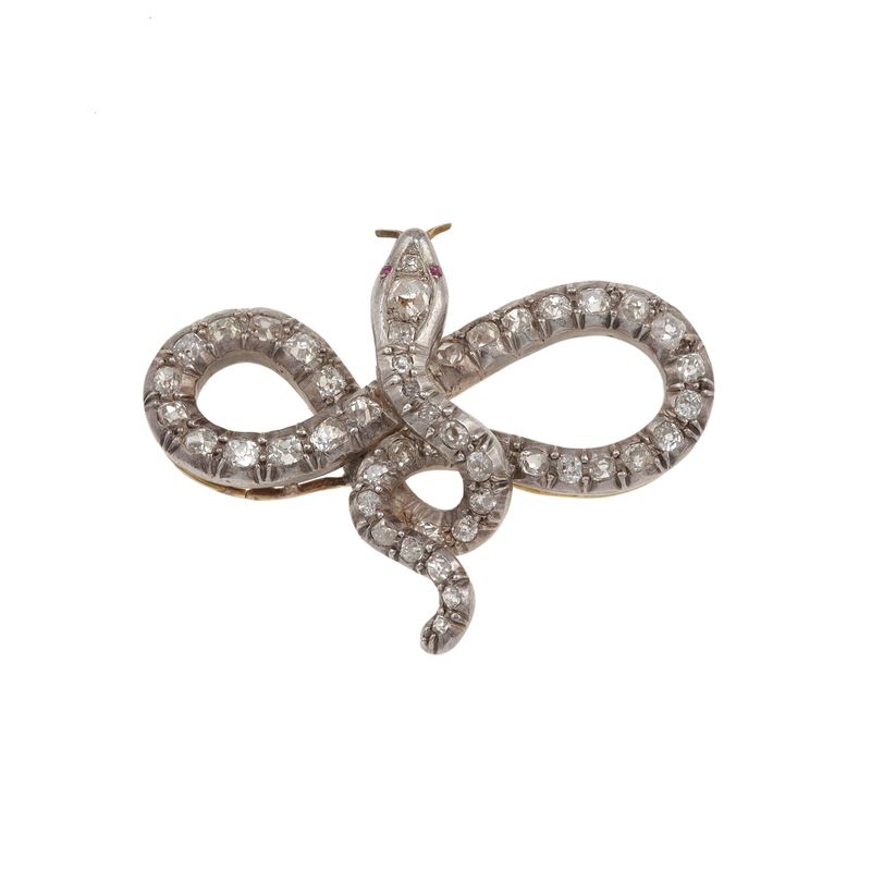 Pendente "serpente" con diamanti di vecchio taglio e piccoli rubini  - Asta Fine Jewellery - Cambi Casa d'Aste