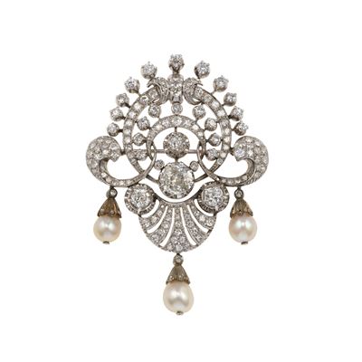 Spilla/pendente con Diamanti di Vecchio Taglio e Perle