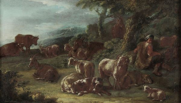 Paesaggio con pastore e armenti