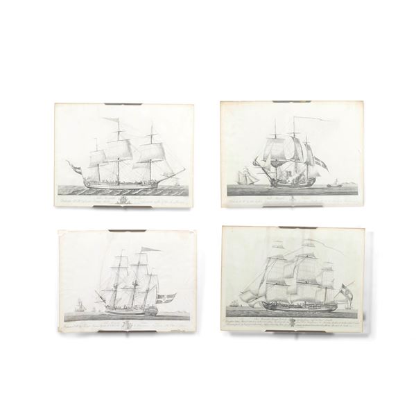 Quattro stampe raffiguranti velieri