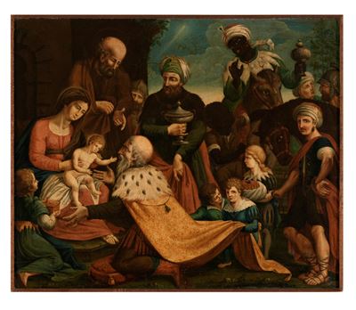 Scuola del XVIII secolo, Adorazione dei Magi, olio su tela
