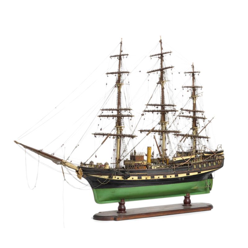 Modello di fregata a tre alberi. XX secolo  - Asta Strumenti Scientifici e Arte Marinara - Cambi Casa d'Aste