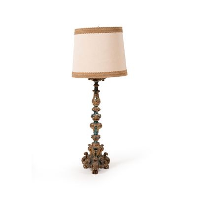 Lampada in legno dorato, dimensioni 46x46x123 cm