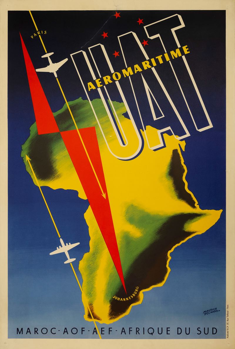 Maurice Pecnard : UAT  Aeromaritime : Maroc - Afrique Du Sud  - Asta Manifesti e Collectibles - Cambi Casa d'Aste