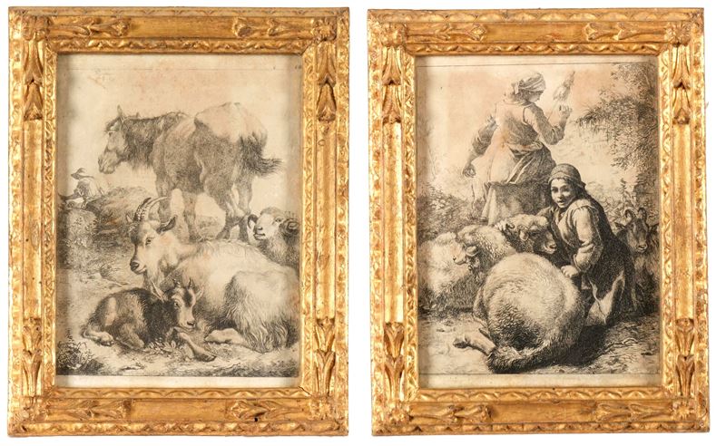 Londonio, Francesco (1723-1783) Paesaggio con armenti / Pastorelle con armenti  - Auction Antique and Modern Prints - Cambi Casa d'Aste