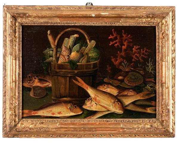 Scuola del XIX secolo Natura morta con pesci
