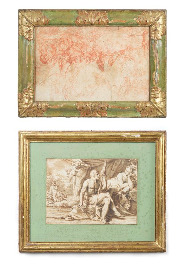 Scuola del XVII-XVIII secolo Studio di Crocifissione Ercole e Onfale