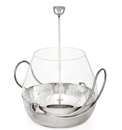 Secchiello da Macedonia con Mestolo in Vetro e Metallo Argentato, Gucci, XX Secolo