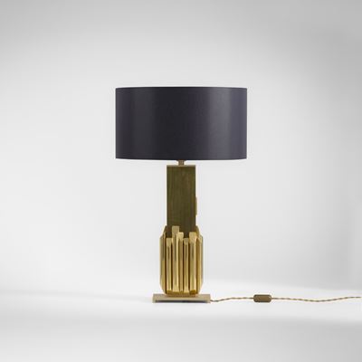 Lampada da tavolo mod. Fascination, ottone e tessuto, 1970 ca.