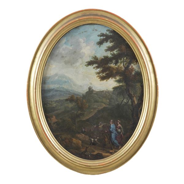 Scuola del XVIII secolo Paesaggio con pastori