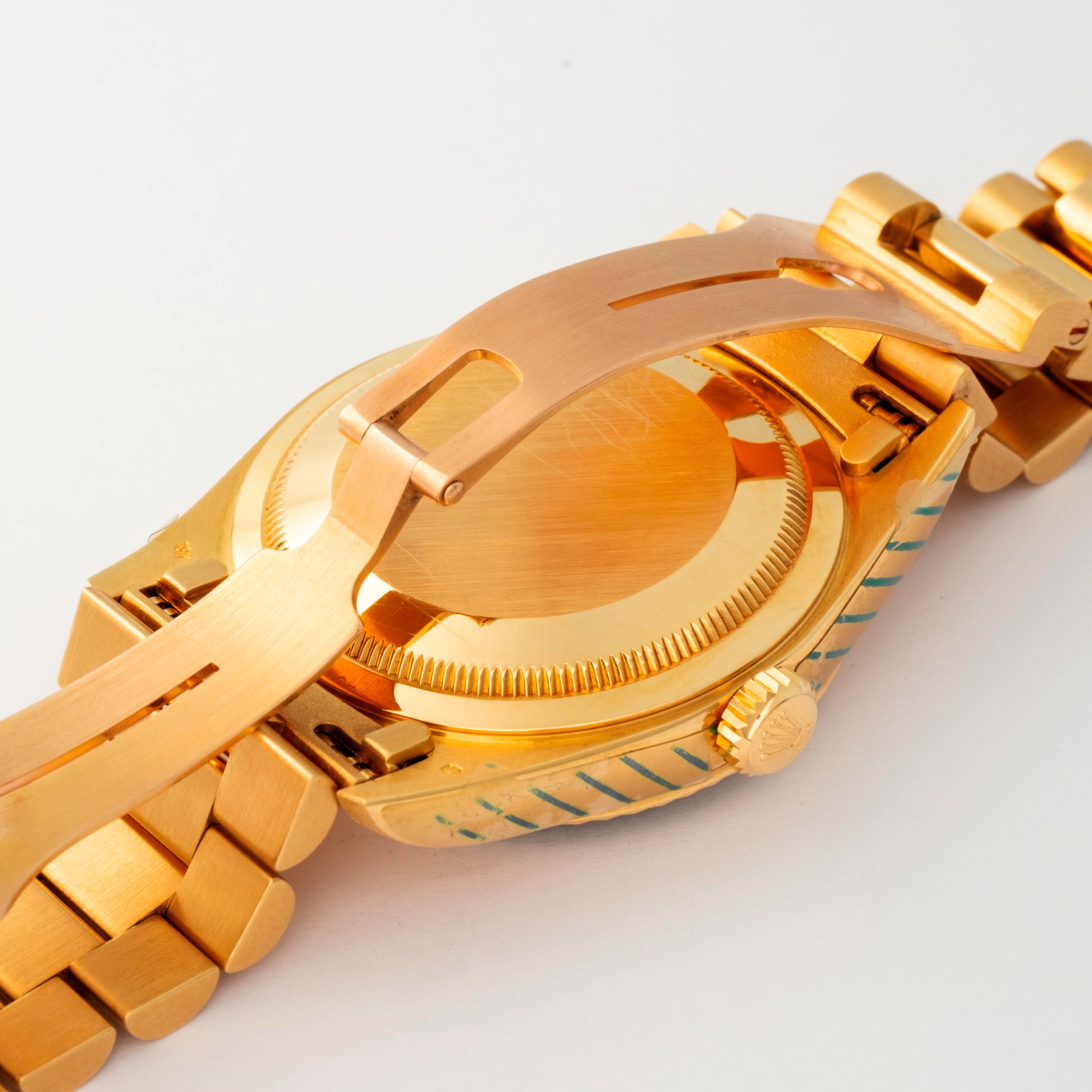 Rolex - Orologio Day-Date ref. 18238, oro giallo 18k, quadrante in Rubellite con indici in diaman...