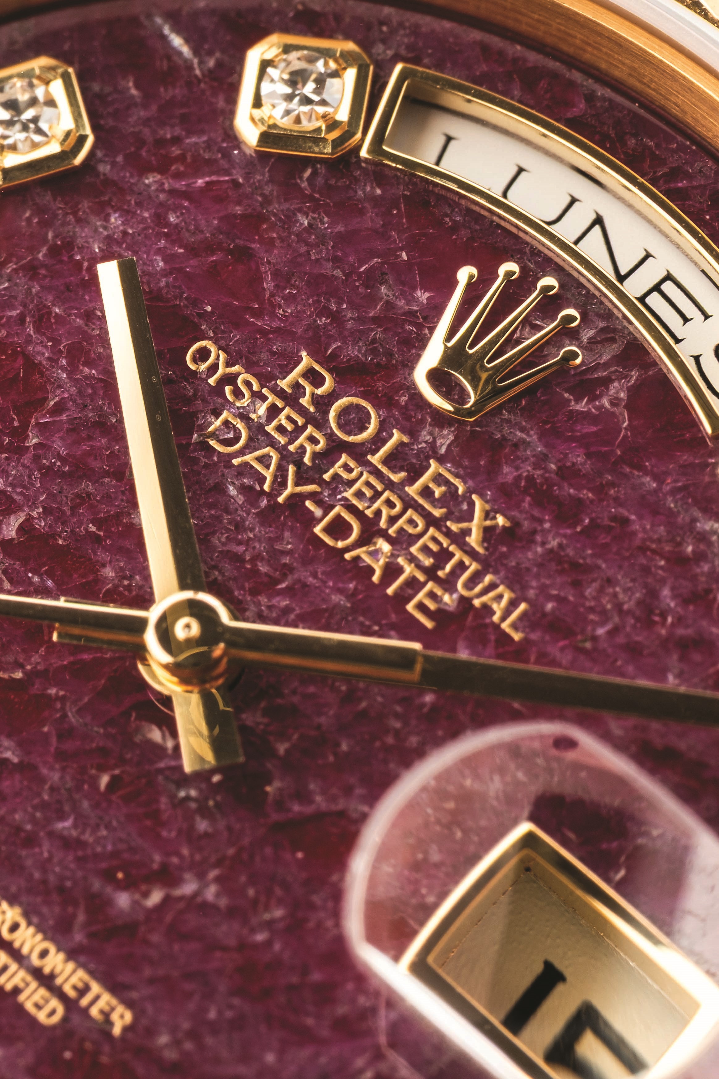 Rolex - Orologio Day-Date ref. 18238, oro giallo 18k, quadrante in Rubellite con indici in diaman...