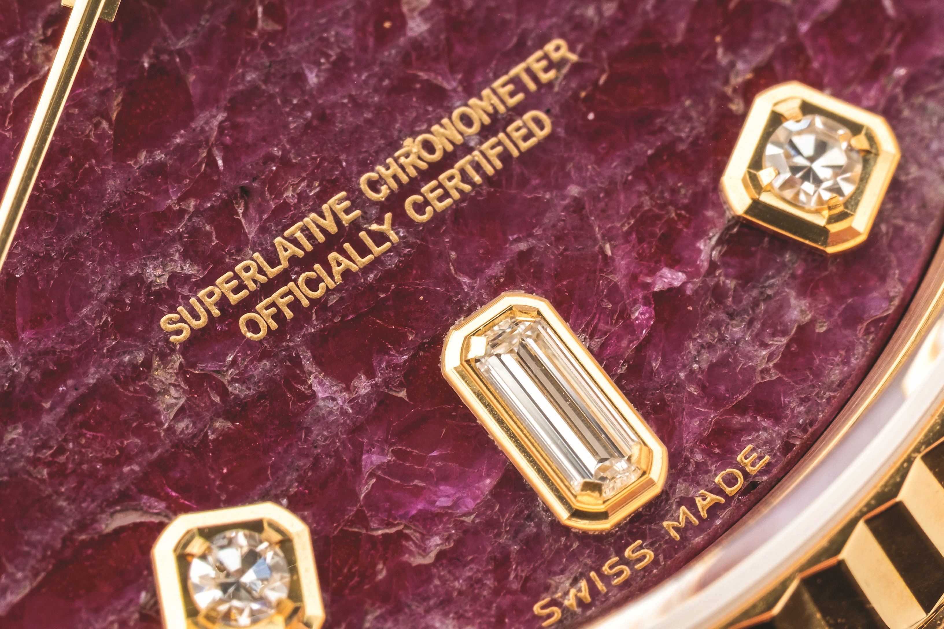 Rolex - Orologio Day-Date ref. 18238, oro giallo 18k, quadrante in Rubellite con indici in diaman...
