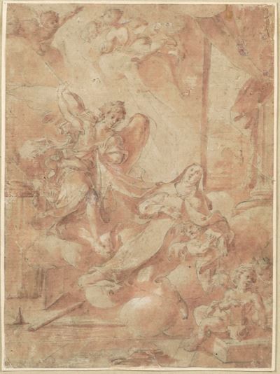 Scuola fiorentina del XVII secolo, Estasi di Santa Teresa d'Avila, penna, inchiostro bruno e acqu...