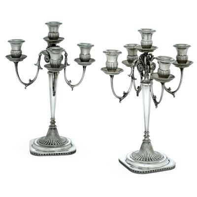 Coppia di Candelabri a Cinque Fiamme. Argenteria Italiana del XX Secolo