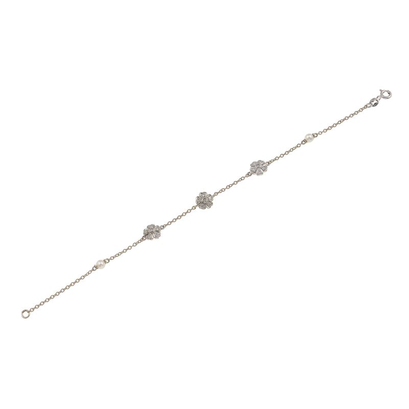Bracciale "fiori" con piccole perle e diamanti  - Asta Gioielli - Cambi Casa d'Aste